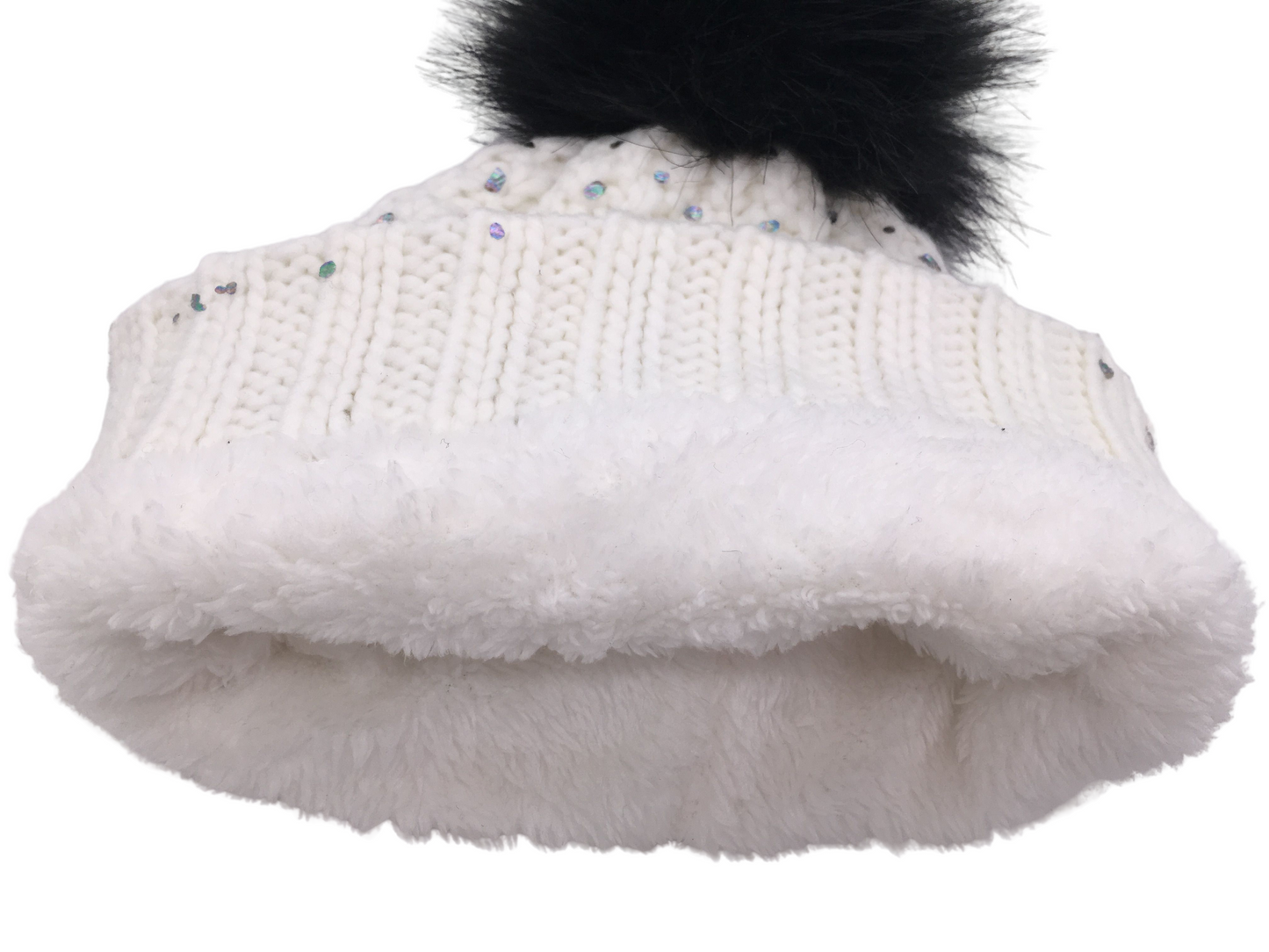 Girls Knitted Fashion Winter Beanie Hat Winter Warm Hat with Pompom & Lining