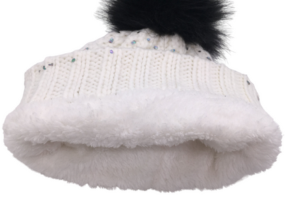 Girls Knitted Fashion Winter Beanie Hat Winter Warm Hat with Pompom & Lining